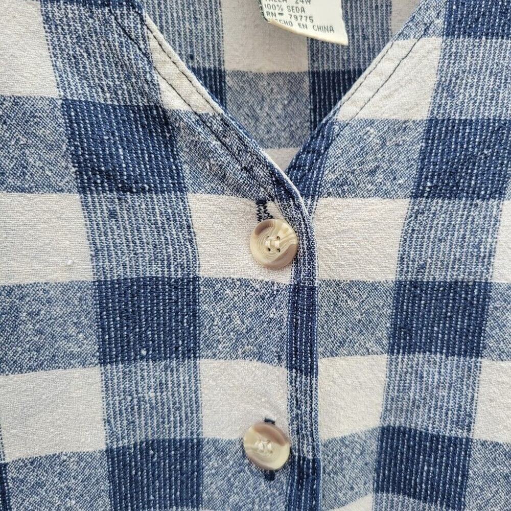 Silk Exchange Plus Women's Short Sleeve Button Up Plaid 100% Silk Shirt Size 24W - Picture 2 of 6